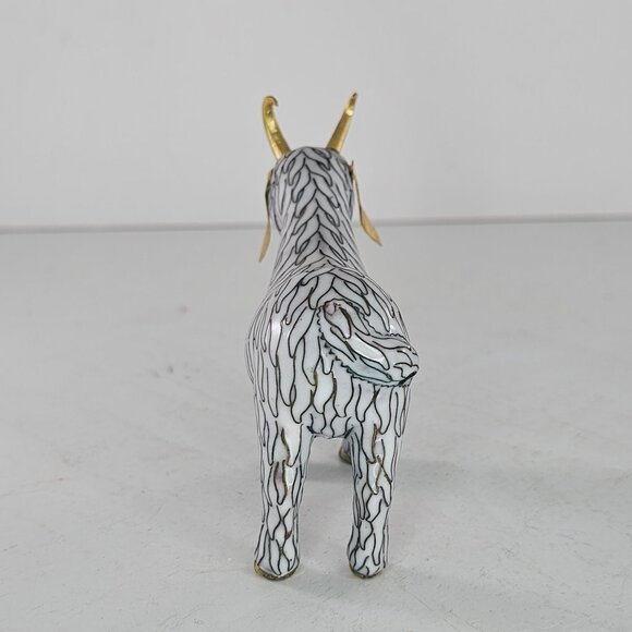 VIntage Cloisonne Enamel Copper Brass Standing Horned Goat Figurine White Gold - Picture 5 of 8
